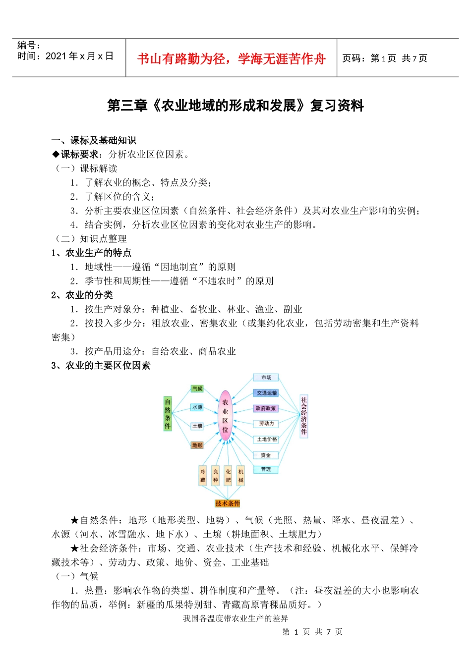 3农业地域的形成与发展 复习资料_第1页