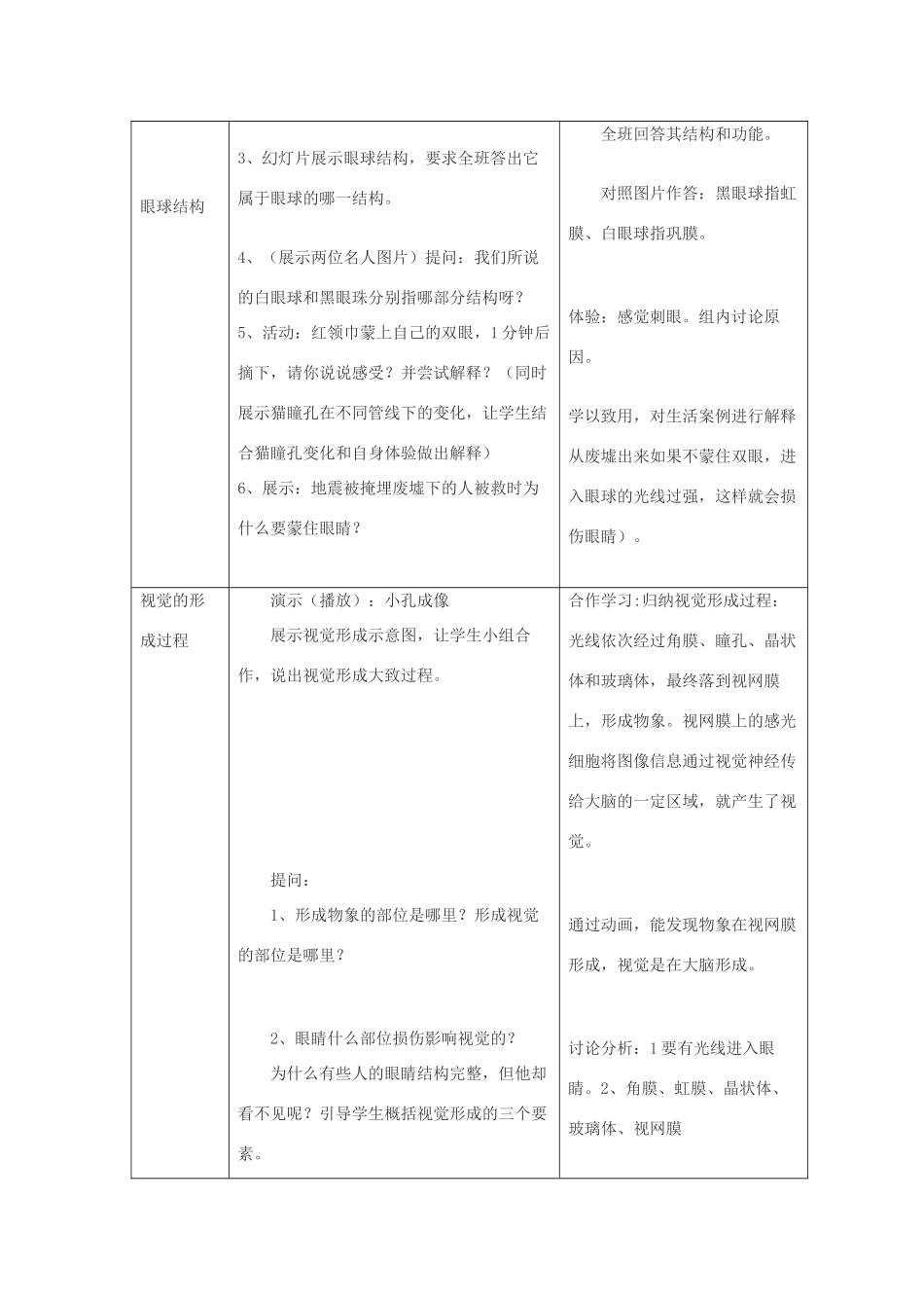 七年级生物下册 6.1 人体对外界环境的感知—眼和视觉公开课教学设计 新人教版-新人教版初中七年级下册生物教案_第2页