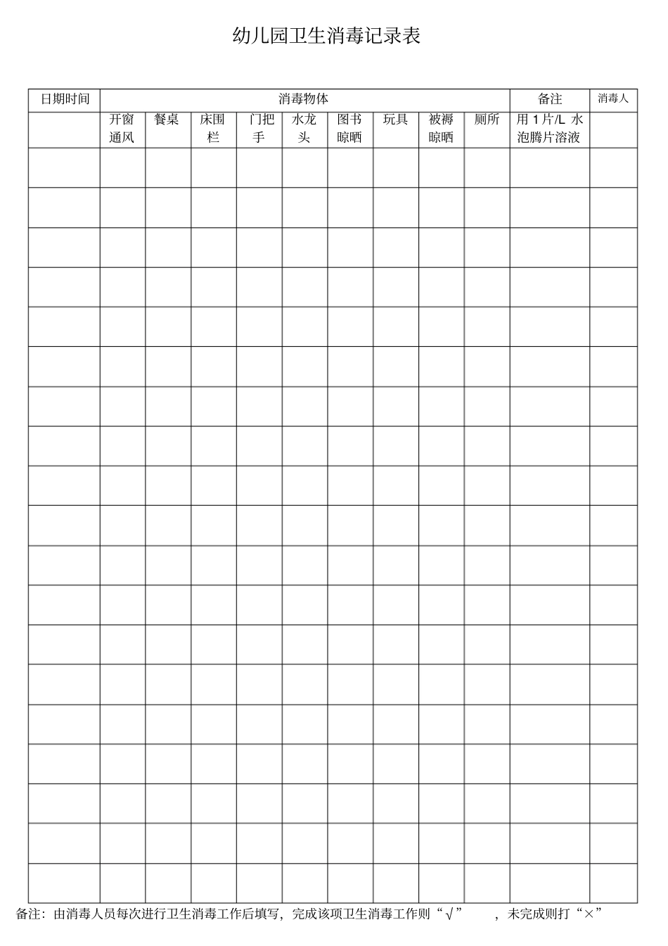 幼儿园卫生消毒记录表_第1页