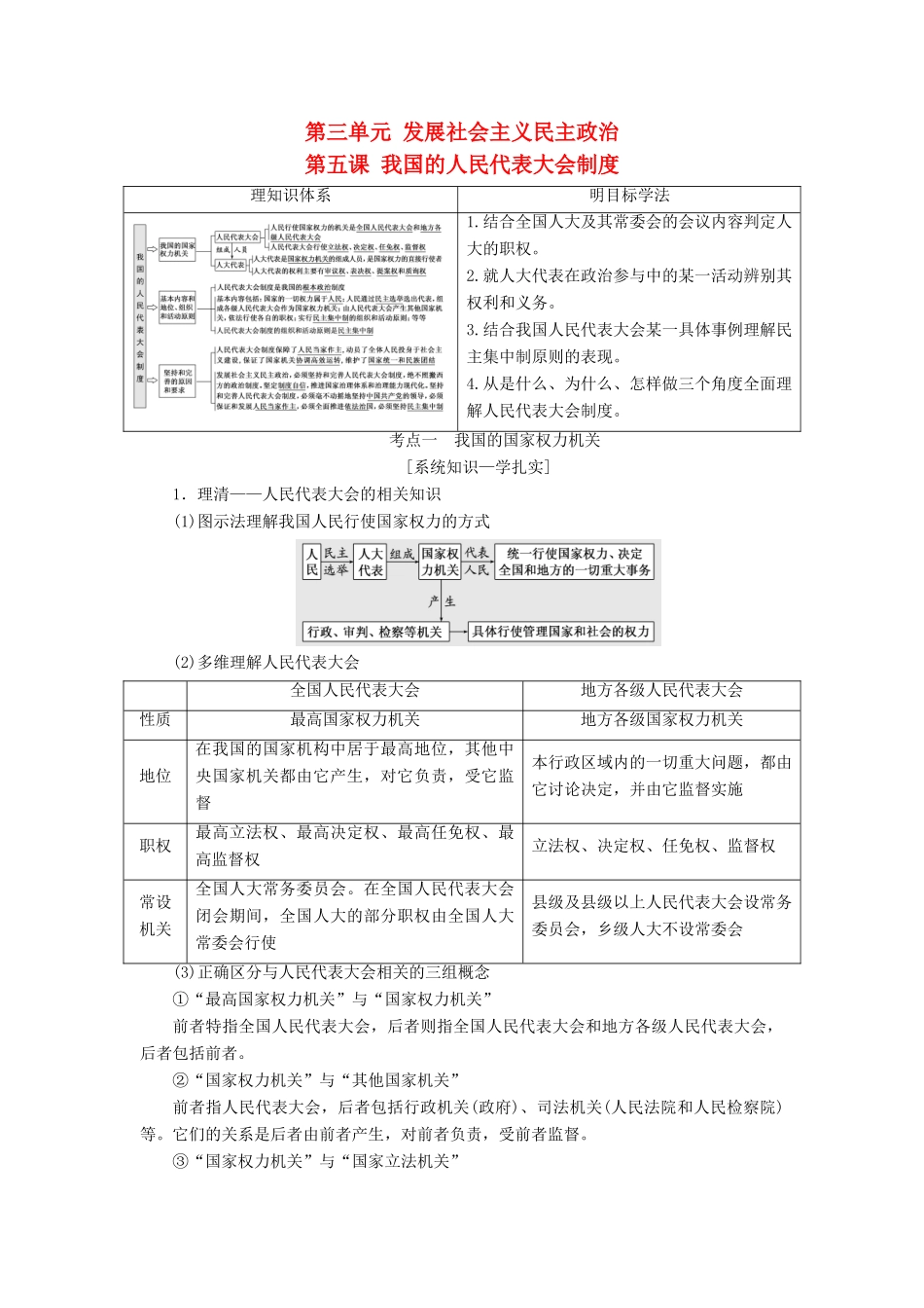 （江苏专版）高考政治一轮复习 第三单元 发展社会主义民主政治 第五课 我国的人民代表大会制度讲义 新人教版必修2-新人教版高三必修2政治教案_第1页