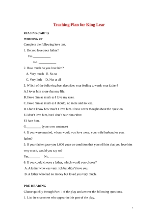 高中英语 Unit2 King Lear-Reading教案 新人教版选修10