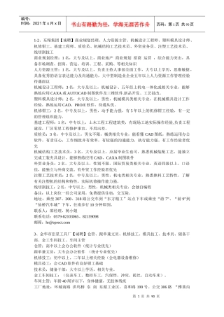 人力资源主管、机械设计工程师、塑料模具设计师、