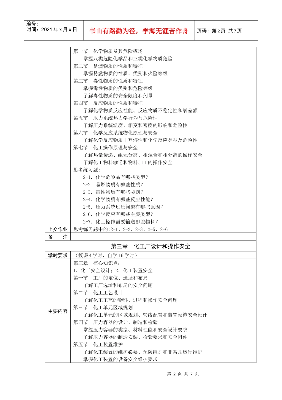 《化工安全工程》课程教学(自学)基本要求_第2页