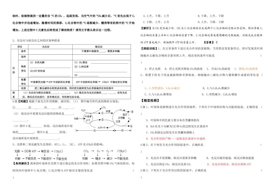 高中生物课题：光合作用的过程教案人教版必修1_第2页