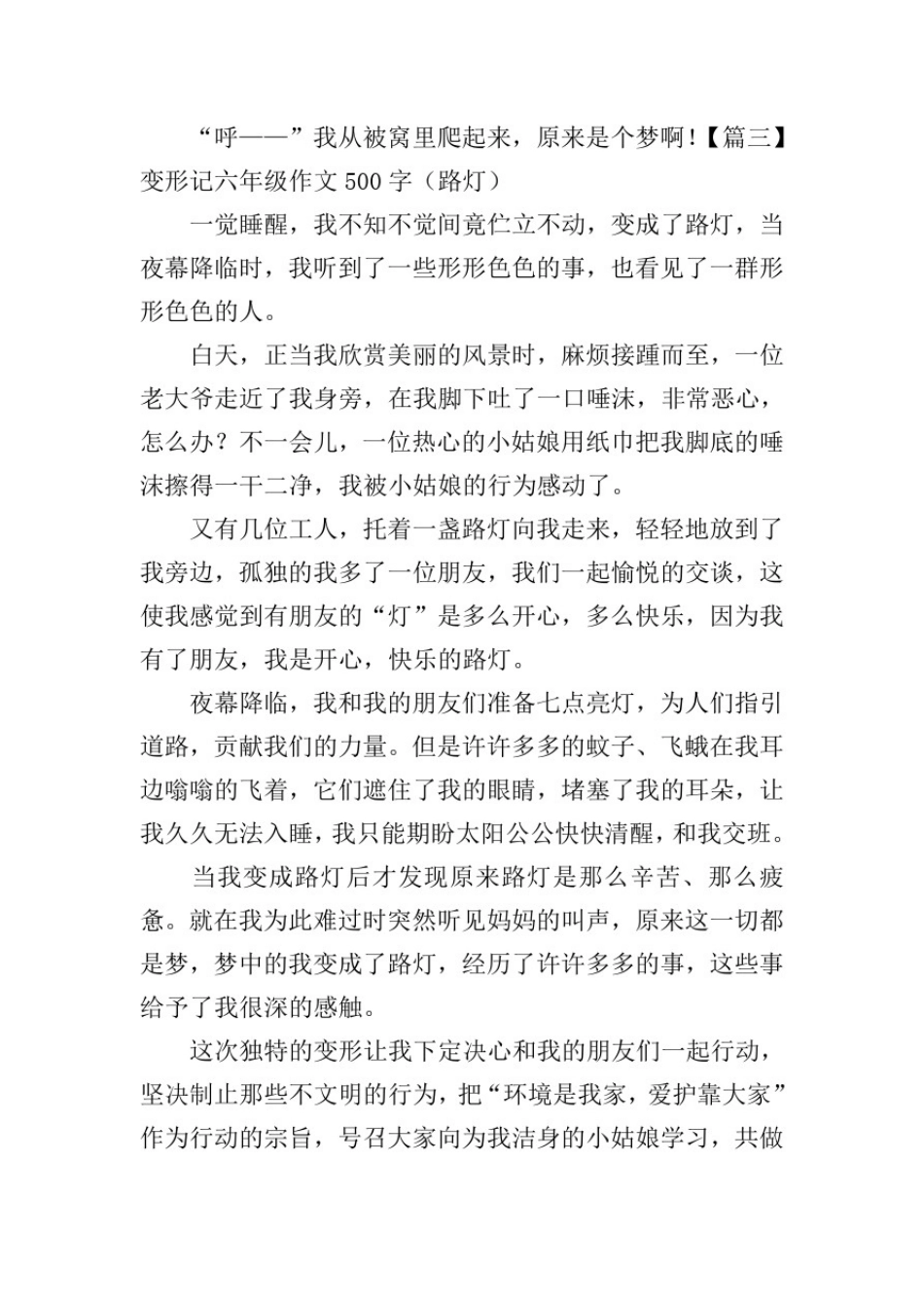 变形记六年级作文500字(路灯)_第3页
