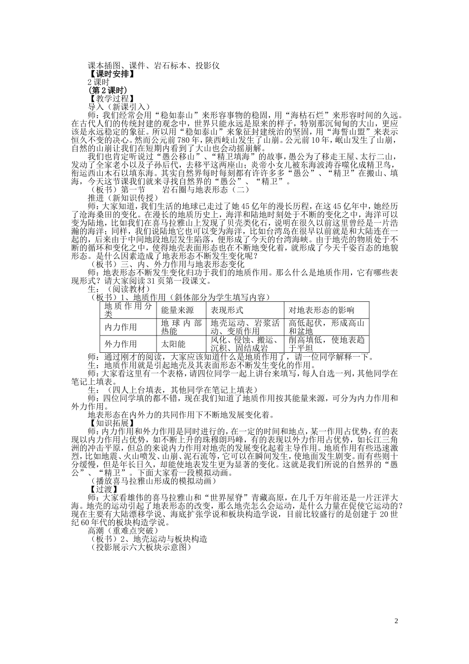 高中地理 2.1《岩石圈与地表形态》说课稿 鲁教版必修1_第2页