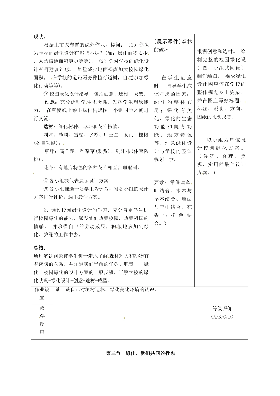 七年级生物上册 第7章 第3节 绿化，我们共同的行动教案 苏教版-苏教版初中七年级上册生物教案_第3页