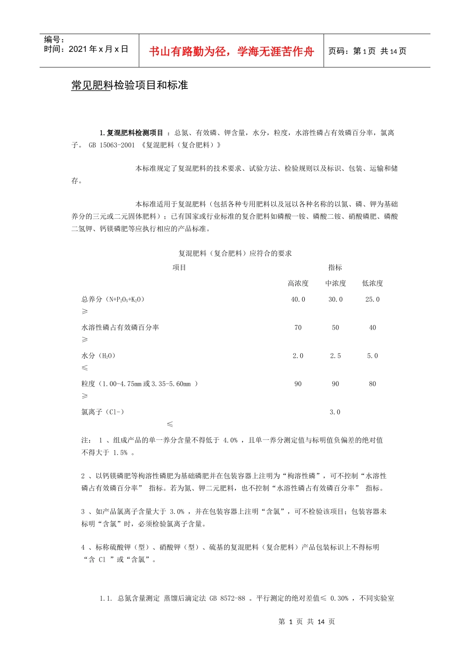 农业部各种肥料标准及检测方法_第1页