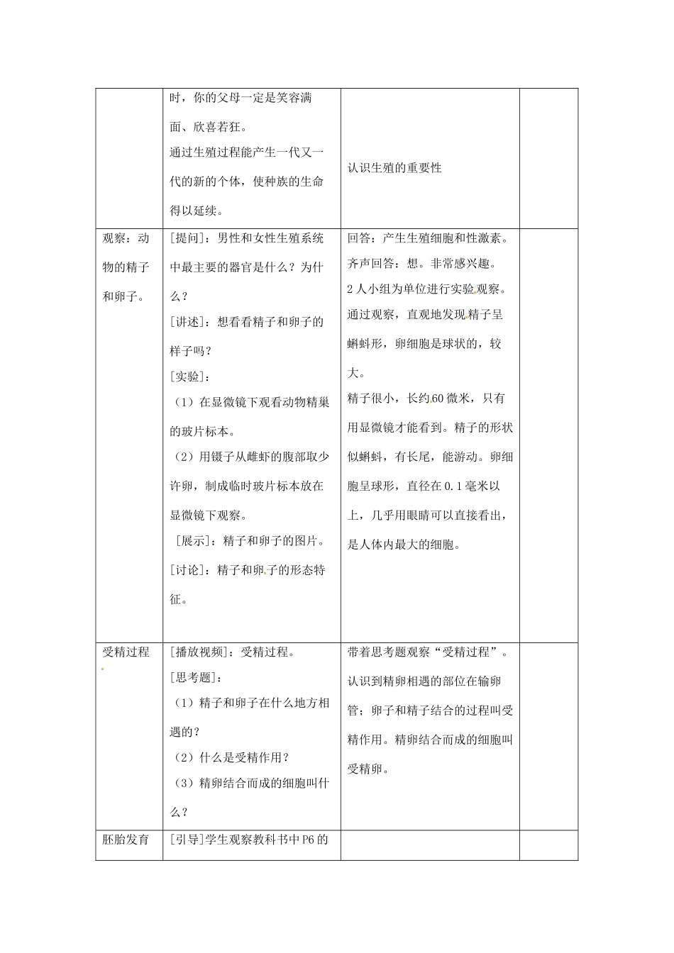 辽宁省辽阳市第九中学七年级生物下册 第八章 第一节 精卵结合孕育新的生命（第2课时）教案 苏教版_第2页