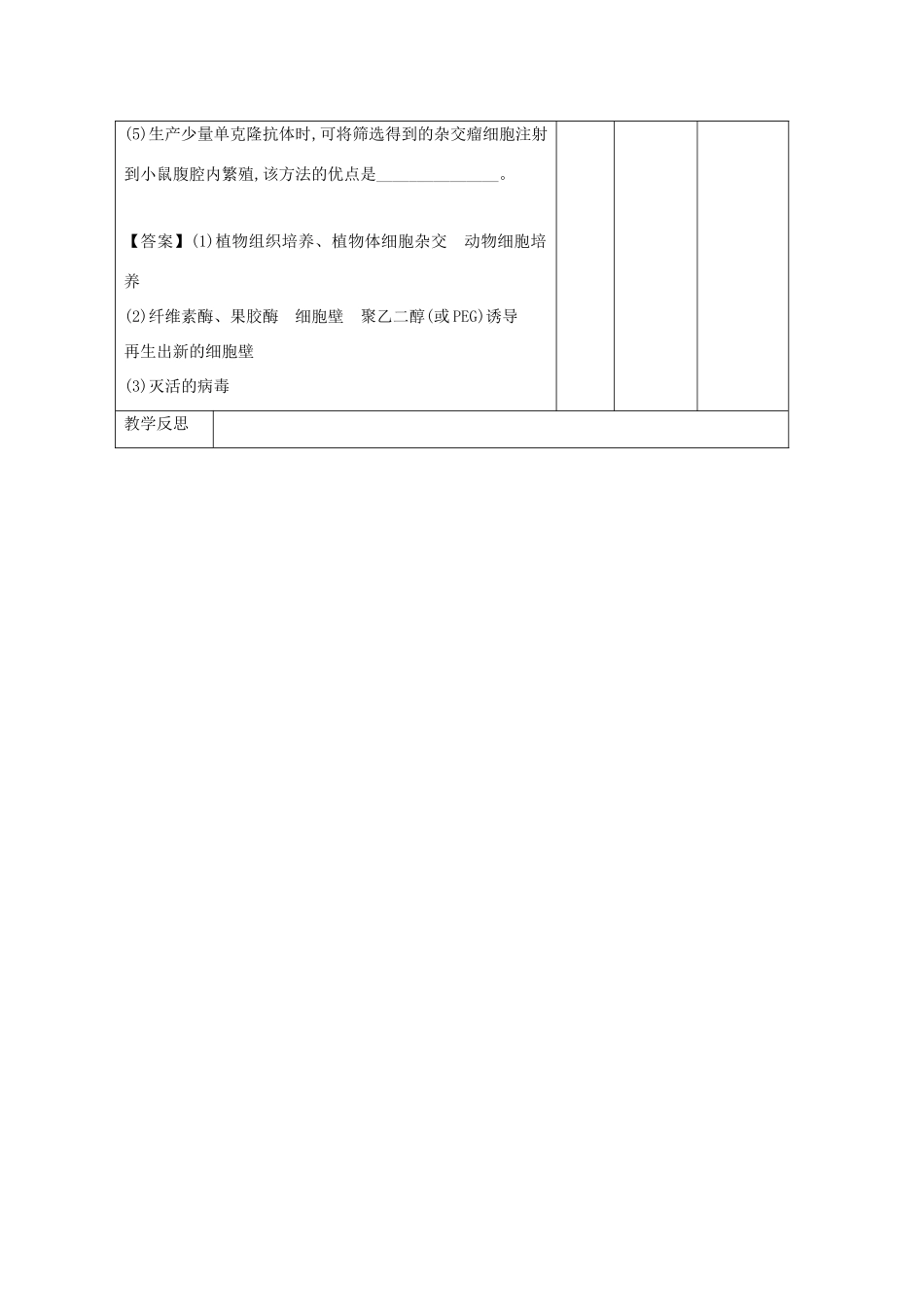 高中生物 专题2 细胞工程 2.2.2 动物细胞融合与单克隆抗体（练习课）教案 新人教版选修3-新人教版高二选修3生物教案_第2页