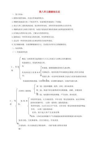 山东省泰安新泰市八年级生物下册 第八单元 健康的生活复习教案 新人教版