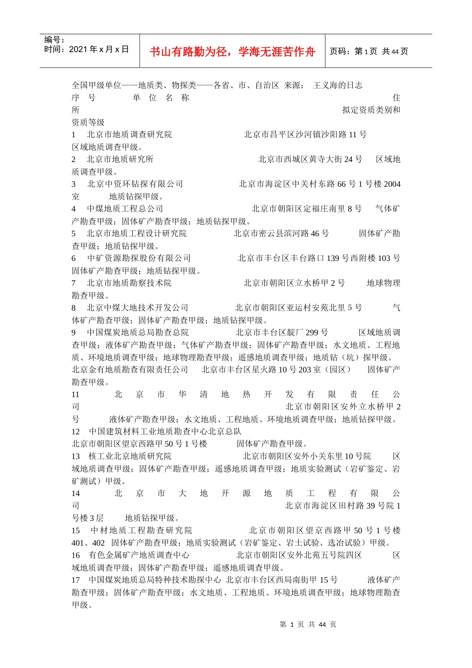 全国地矿甲级单位_第1页