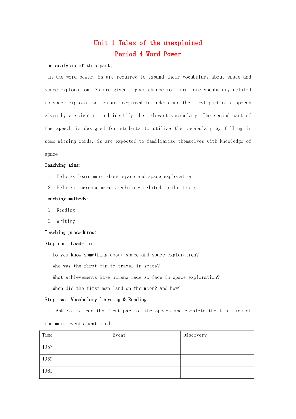 高中英语 Unit1 Tales of the unexplained Word Power教案 牛津译林版必修2-牛津版高一必修2英语教案_第1页