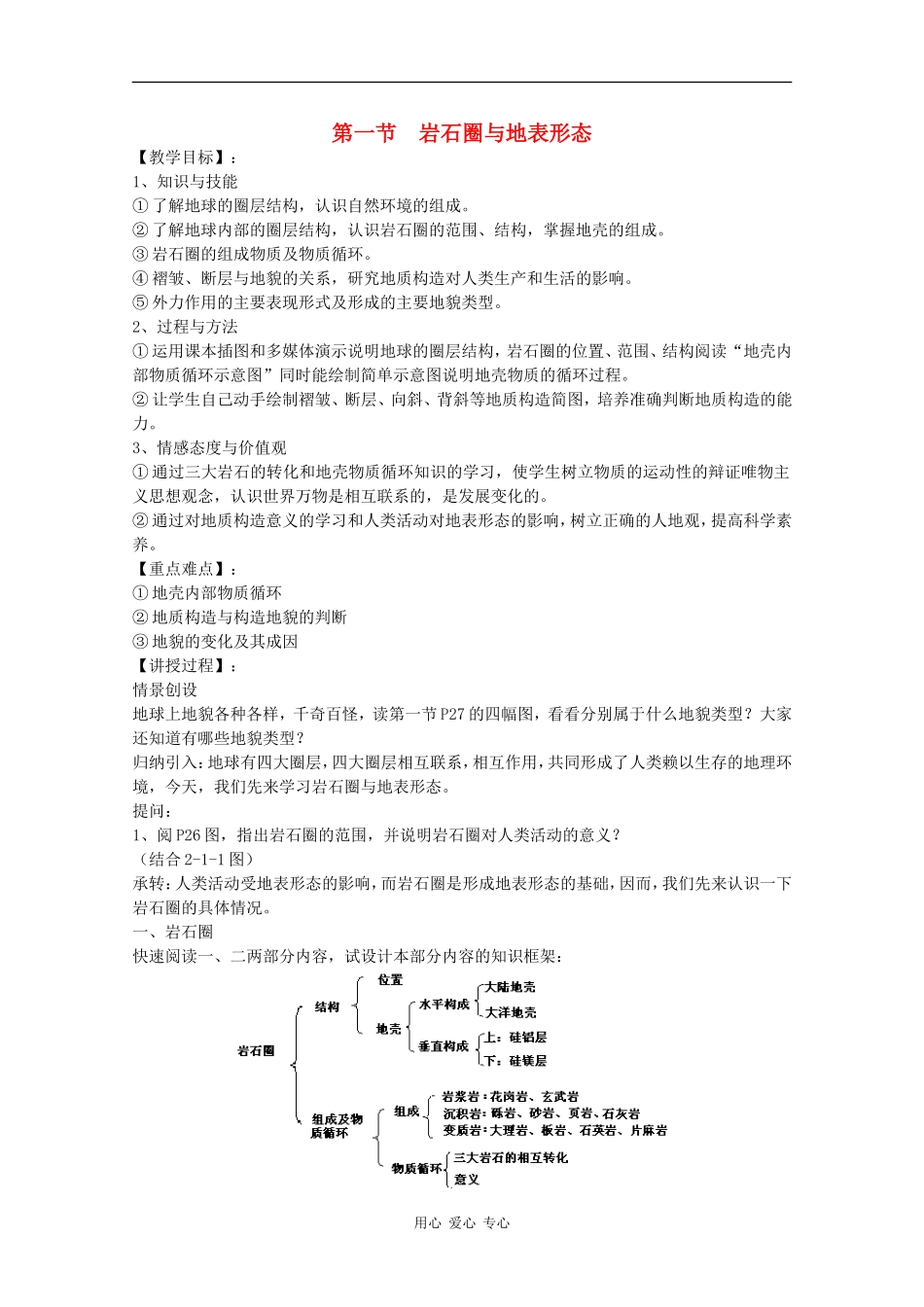 高中地理：2.1 岩石圈与地表形态 教案（1）（鲁教版必修1）_第1页