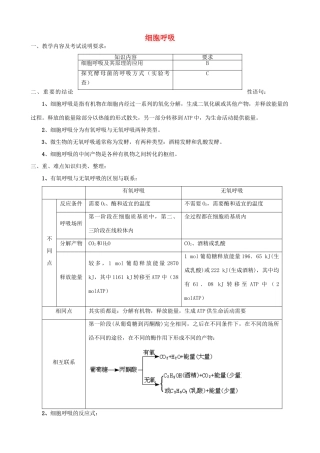 高三生物 专题二 细胞呼吸教案