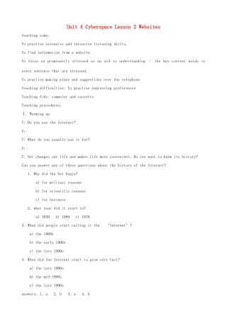 高中英语 Unit 4 Cyberspace Lesson 2 Websites教案 北师大版必修2-北师大版高一必修2英语教案