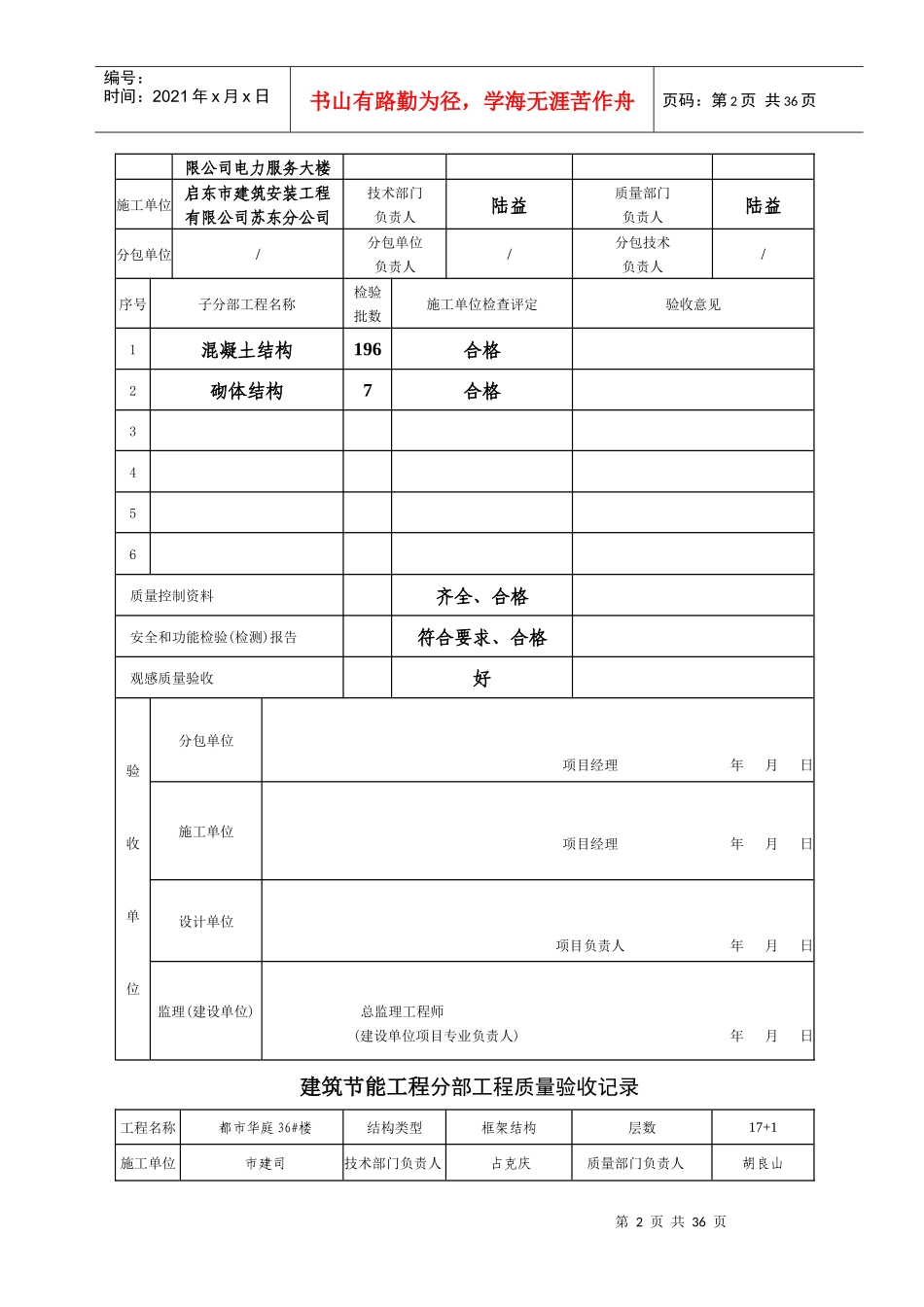 分部、分项工程质量验收记录-hy_第2页