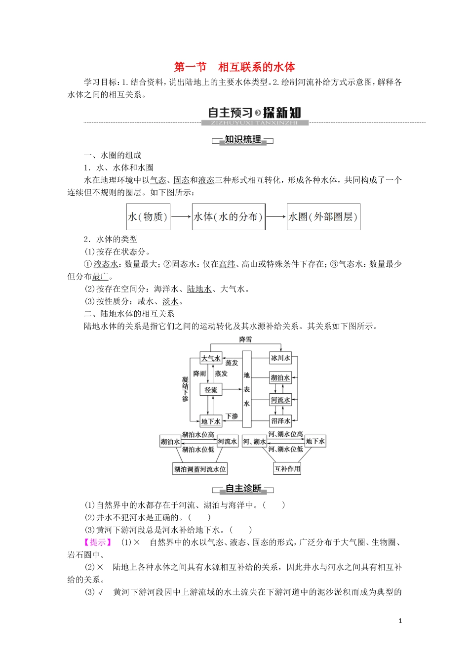 高中地理 自然地理基础 第4章 地球上的水 第1节 相互联系的水体教案 鲁教版-鲁教版高二全册地理教案_第1页