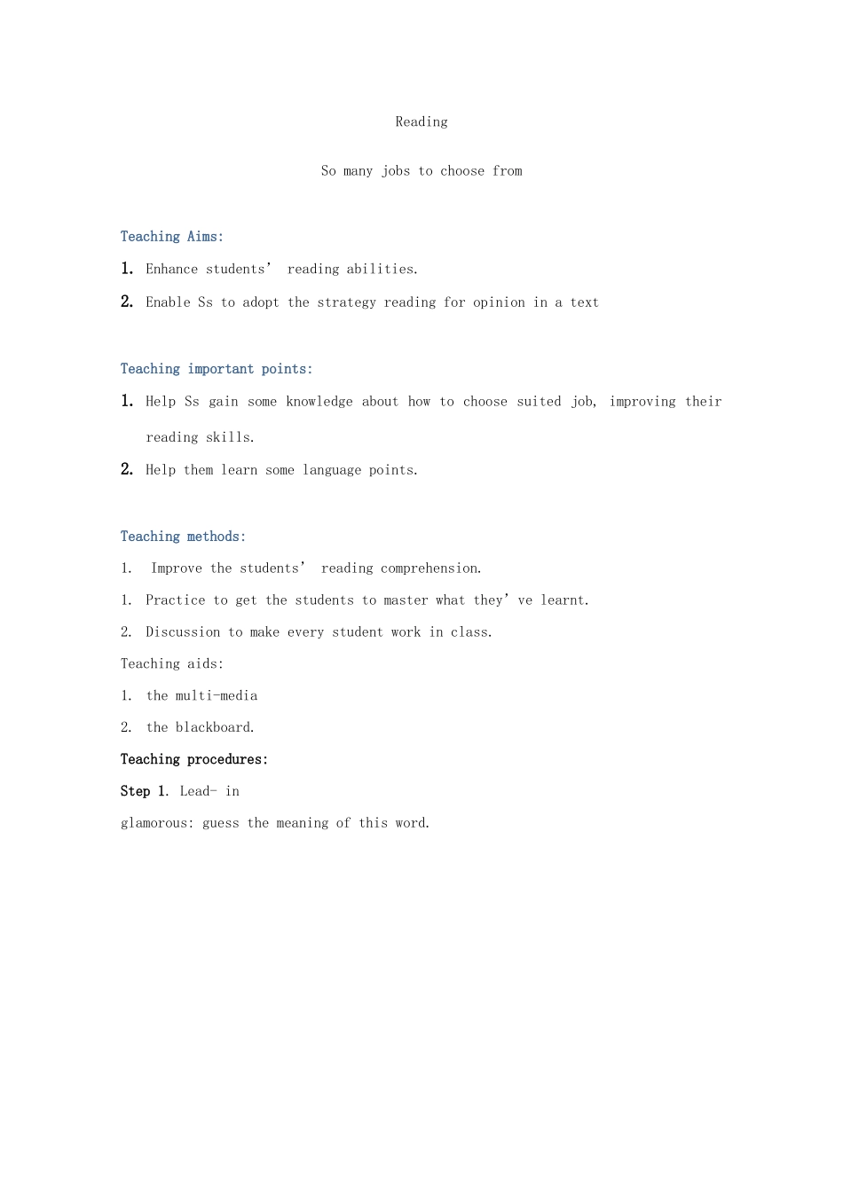 高中英语 Unit 1《Careers and skills-Welcome to the unit and Reading》教案1 牛津译林版选修11_第2页