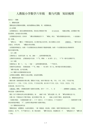 人教版小学数学六年级数与代数知识梳理