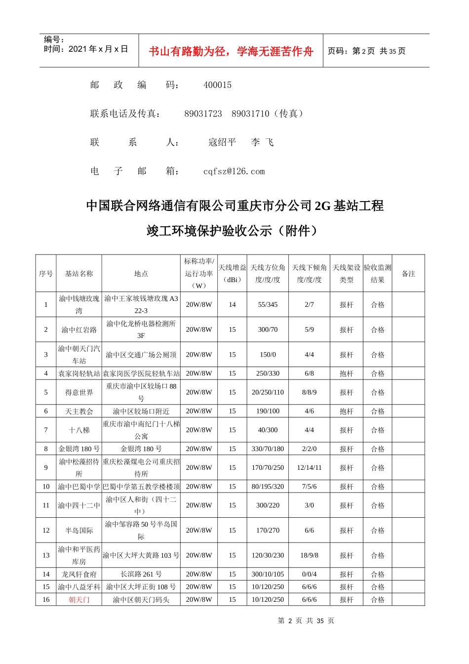 中国联合网络通信有限公司重庆市分公司2G基站工程-重庆环_第2页