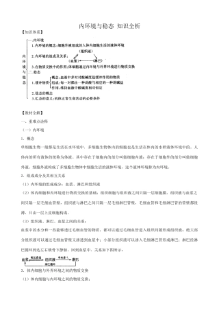 高中生物内环境与稳态 知识全析 新课标 人教版 必修3