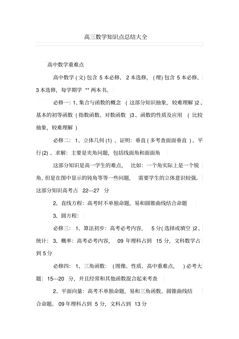 (完整word版)高三数学知识点总结大全,推荐文档_第1页