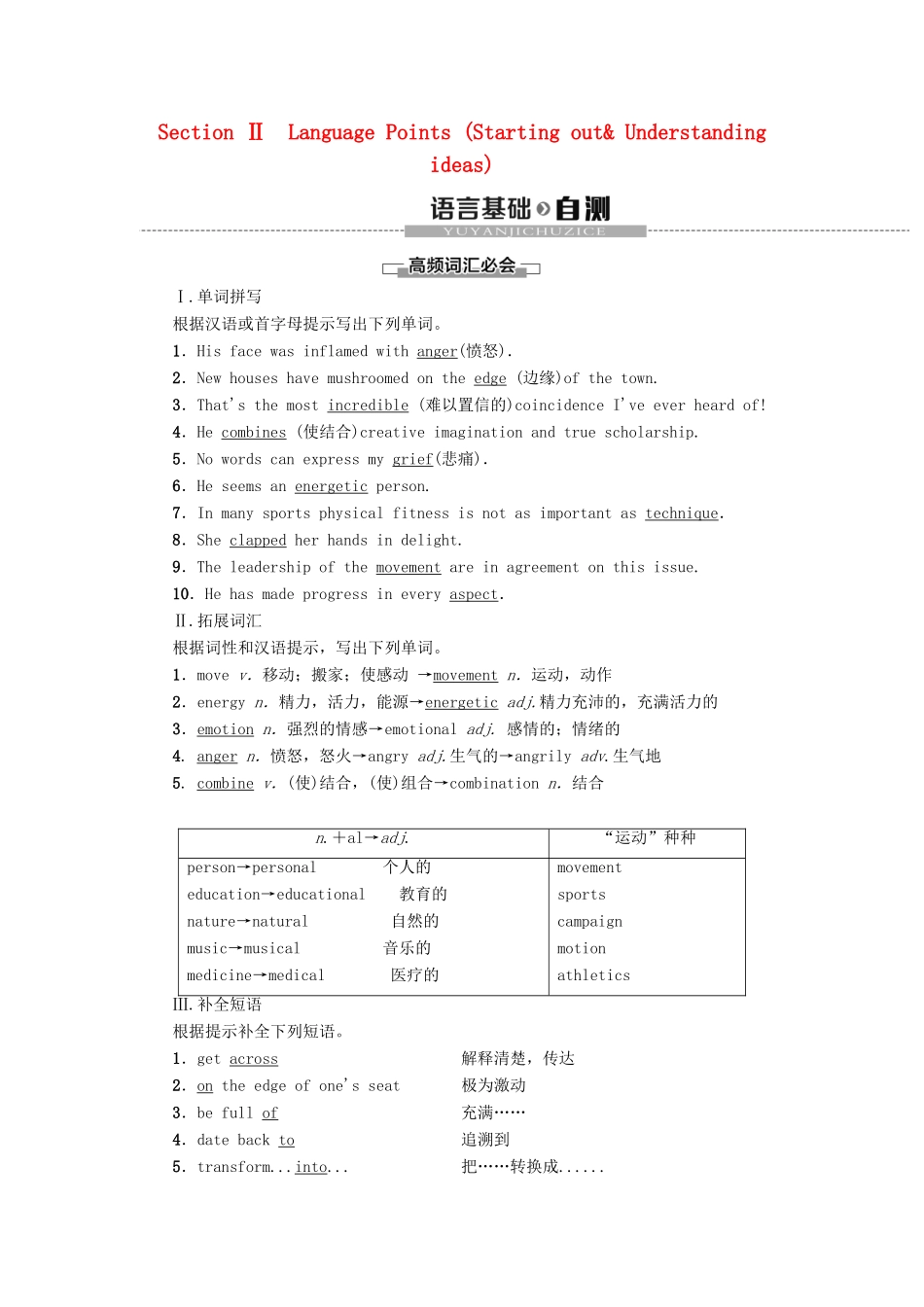 高中英语 Unit 4 Stage and screen Section Ⅱ Language Points Starting out  Understanding ideas教案 外研版必修第二册-外研版高一第二册英语教案_第1页