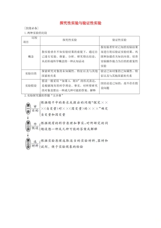 高考生物一轮复习 第十单元 生物群体的稳态与调节 实验素养提升6 探究性实验与验证性实验教案 中图版必修3-中图版高三必修3生物教案