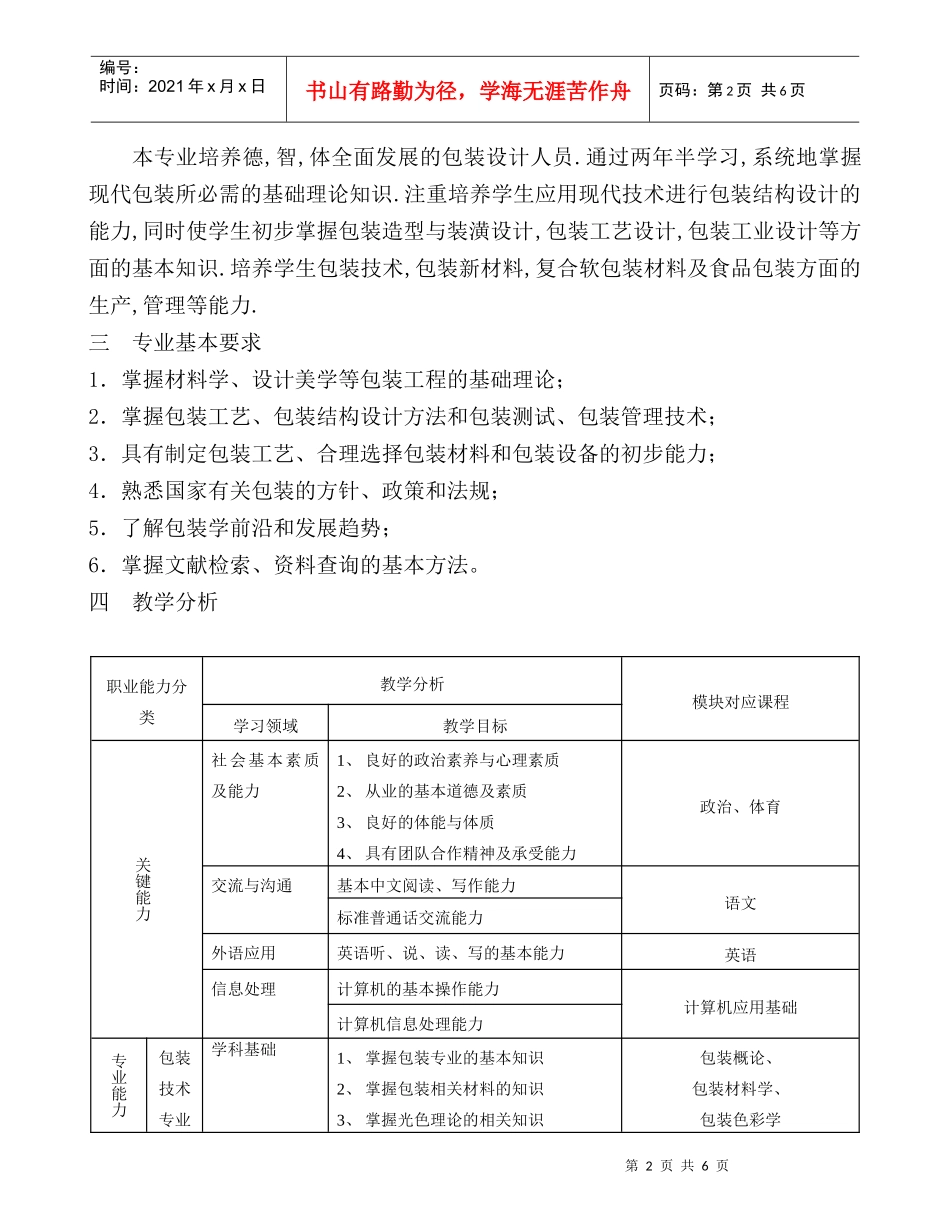 包装印刷浅析包装工程教学计划_第2页