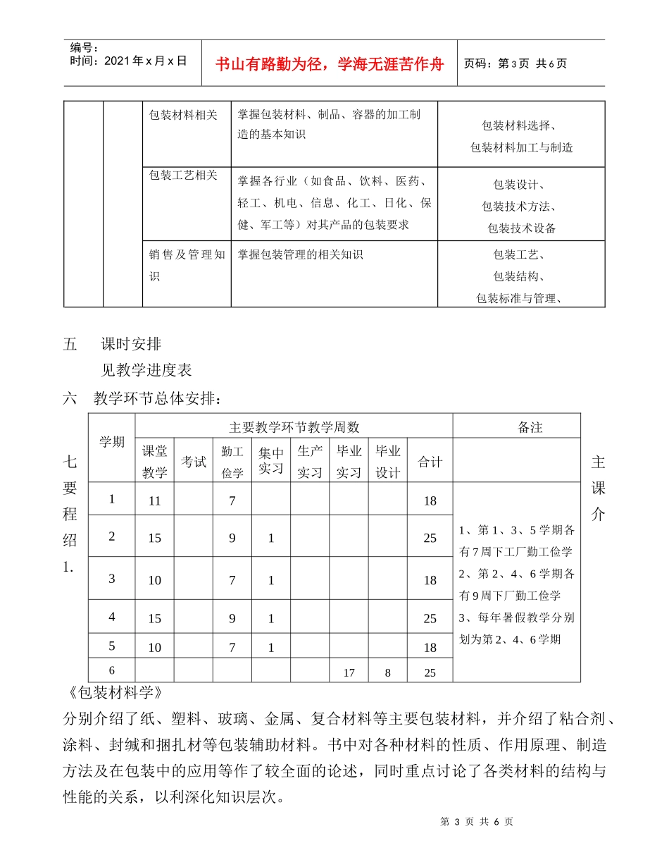 包装印刷浅析包装工程教学计划_第3页