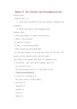 高中英语 Module 6 The Internet and Telecommuniation教案1 外研版必修1-外研版高一必修1英语教案