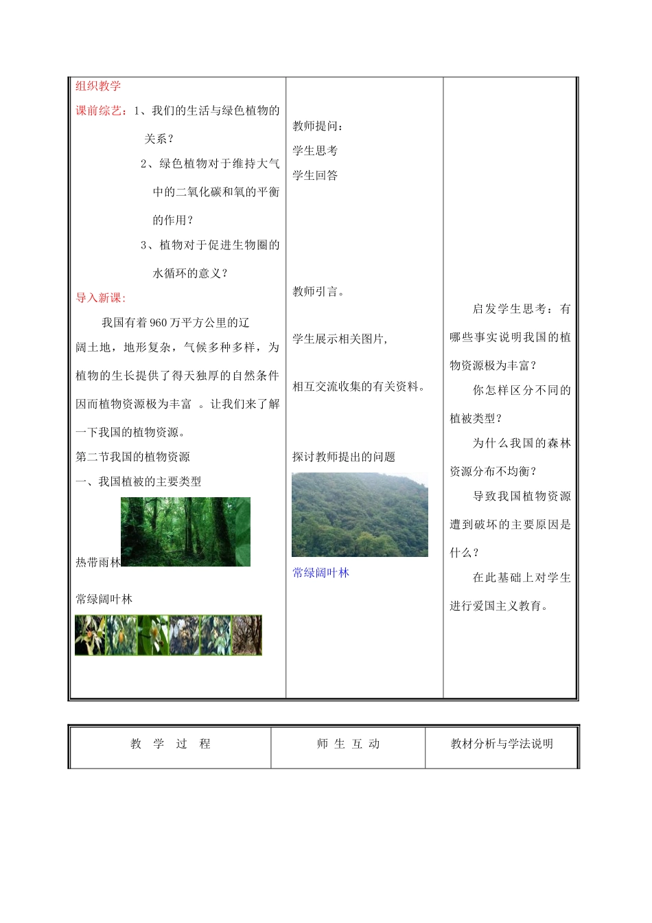 七年级生物上册 3.7.2我国的植物资源教案 北师大版_第2页