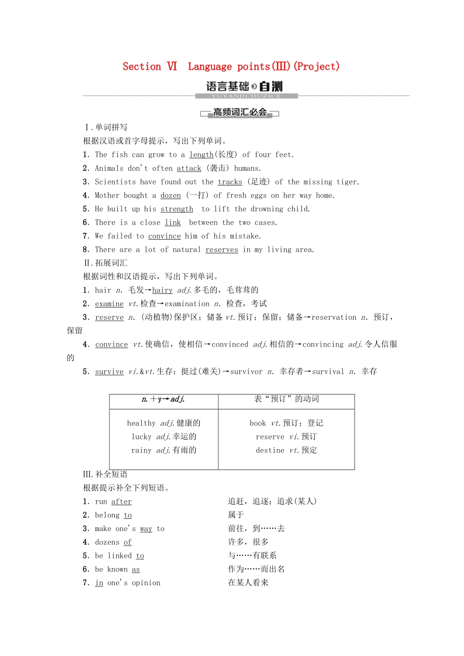 高中英语 Unit 1 Tales of the unexplained Section Ⅵ Language points（Ⅲ）（Project）讲义 牛津译林版必修2-牛津版高一必修2英语教案_第1页