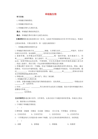 七年级生物上册 2.2.4 单细胞生物导学案（无答案）（新版）新人教版