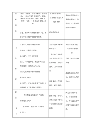 七年级生物上册《观察叶片的结构课程设计》教案 济南版