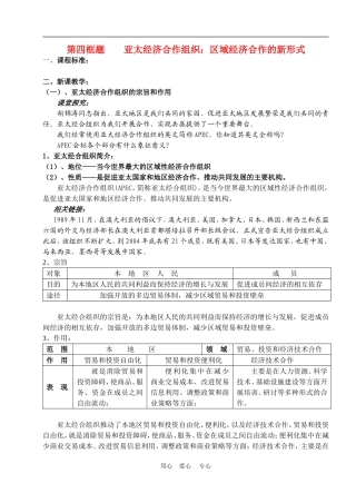 第四框题  亚太经济合作组织：区域经济合作的新形式