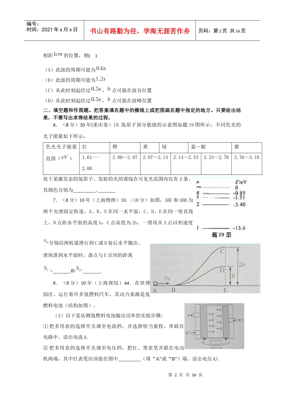 XXXX年中学生物理竞赛预赛模拟试卷1a_第2页