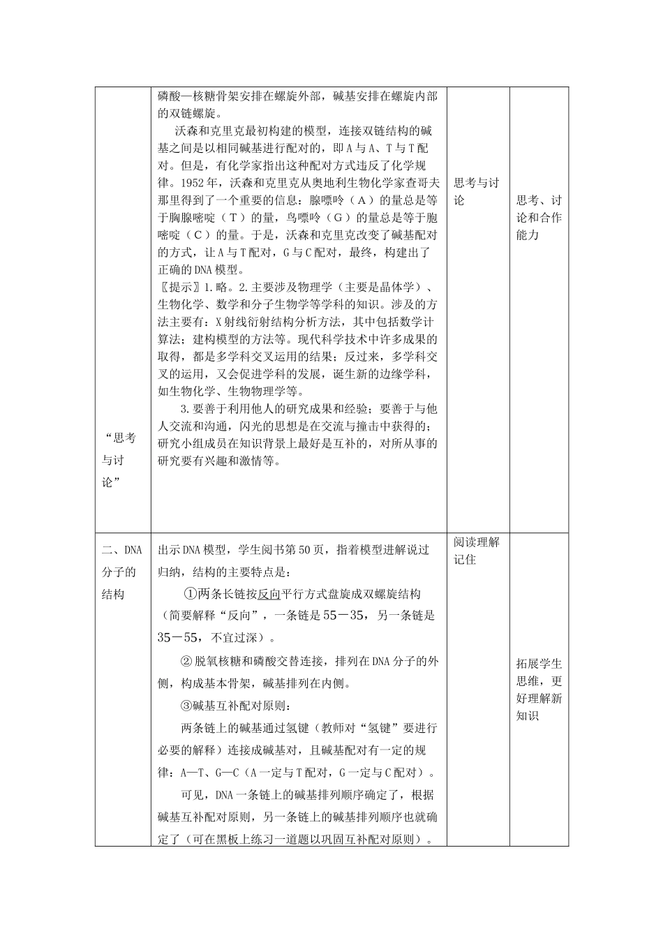 高中生物《DNA的分子结构》教案4 中图版必修2_第2页