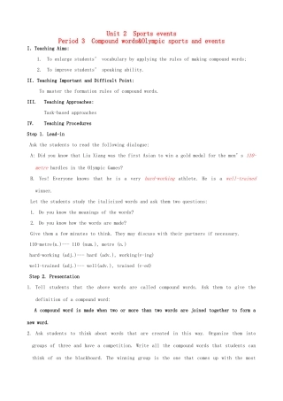 高中英语 Unit2 Sporting events word power教案 牛津译林版必修4-牛津版高一必修4英语教案