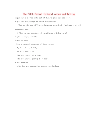 高中英语 Module 3 My First Rice on a Train Cultural corner and Writing教案 外研版必修1-外研版高一必修1英语教案