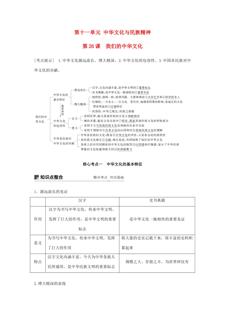 高考政治一轮复习 第十一单元 中华文化与民族精神 第26课 我们的中华文化讲义 新人教版必修3-新人教版高三必修3政治教案_第1页