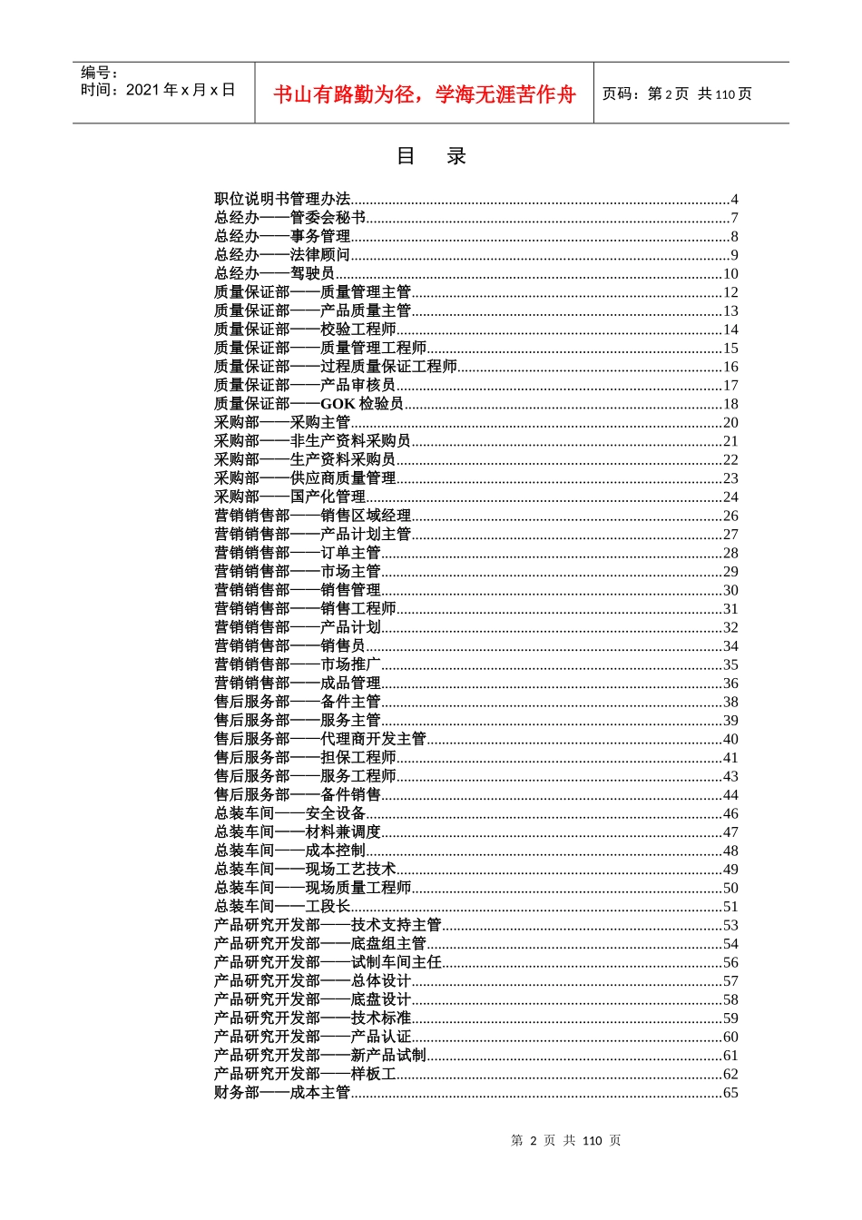 XX客车有限公司职位说明书（DOC 103页）_第2页