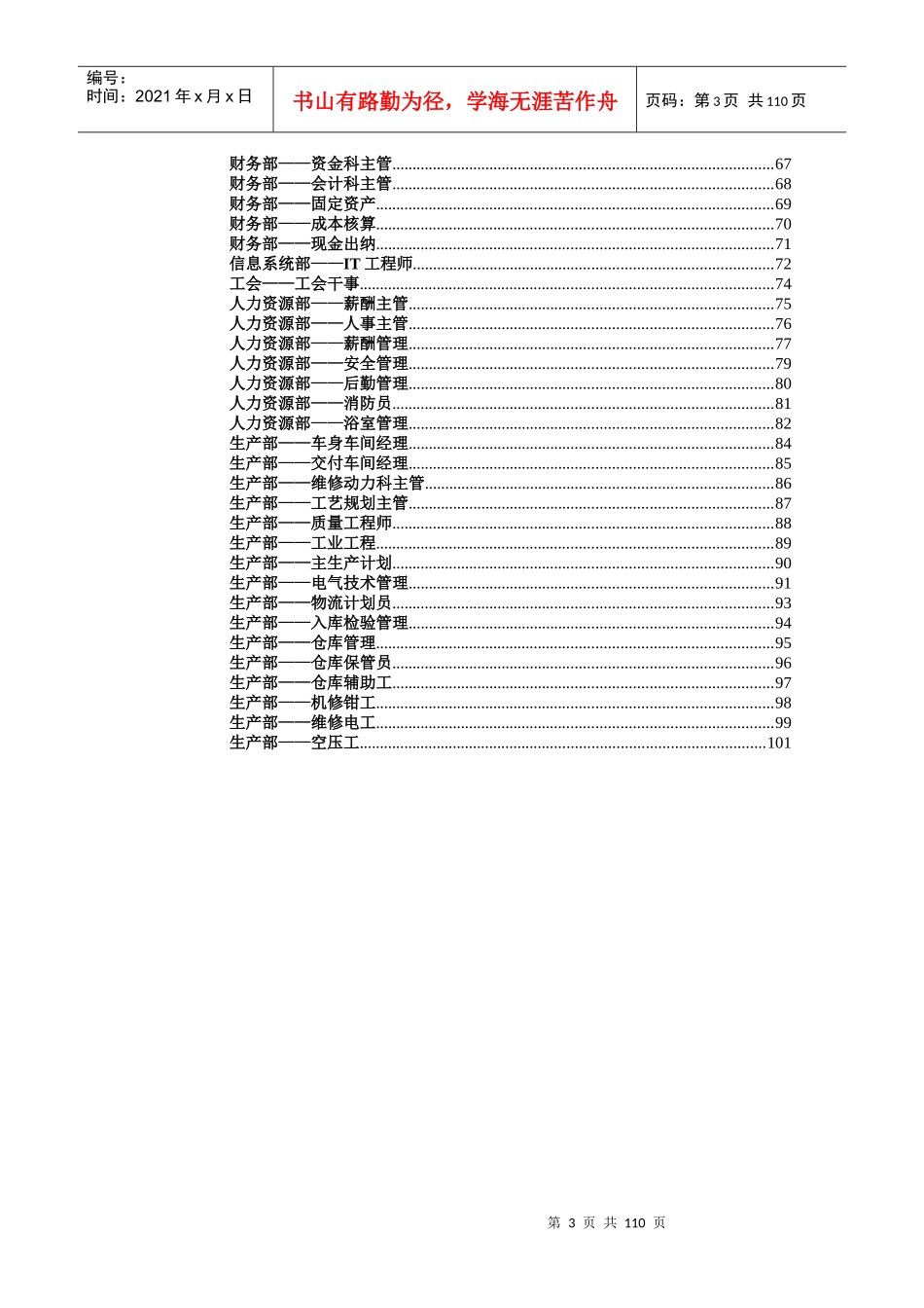 XX客车有限公司职位说明书（DOC 103页）_第3页