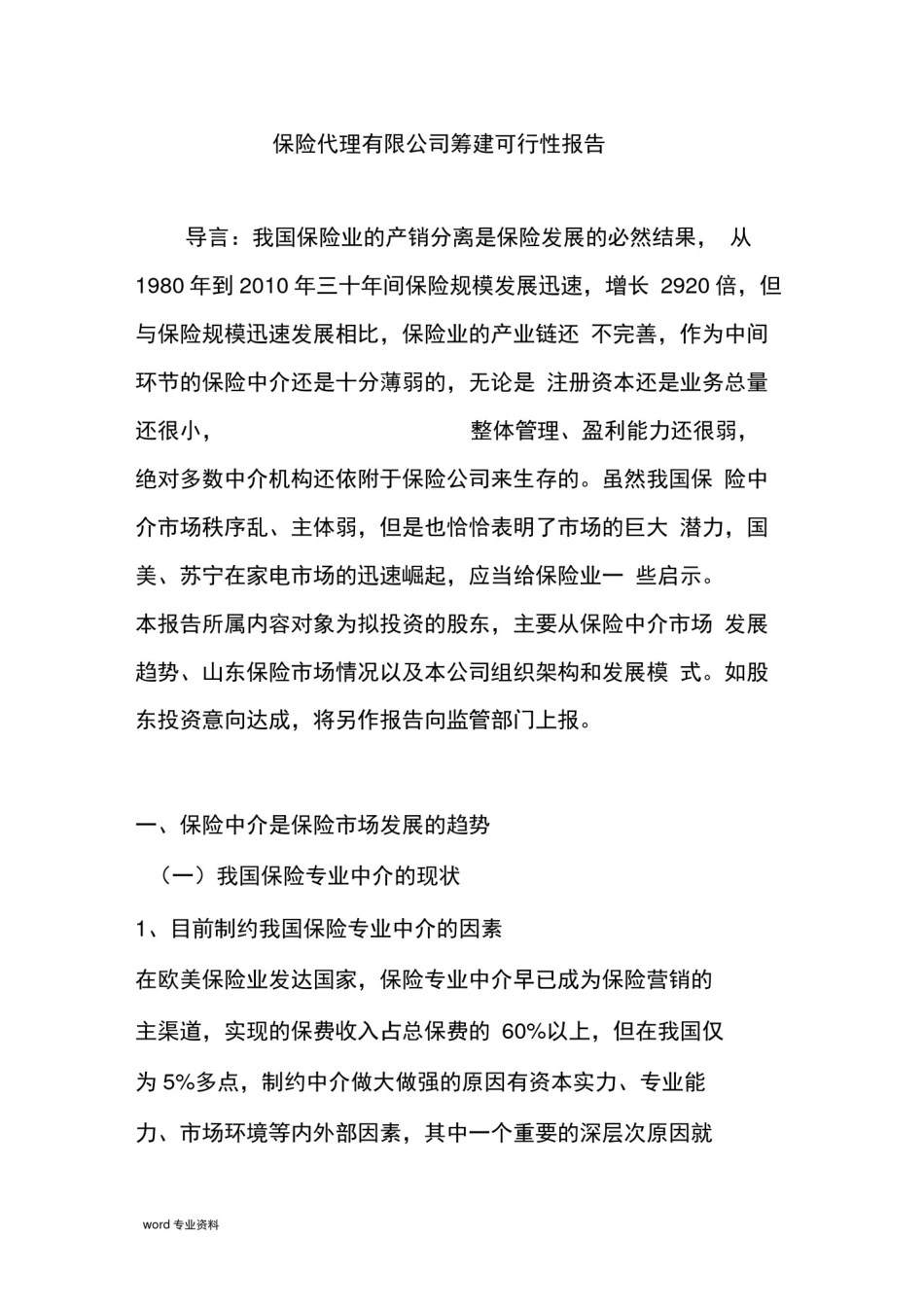 保险代理有限公司筹建可行性报告_第1页