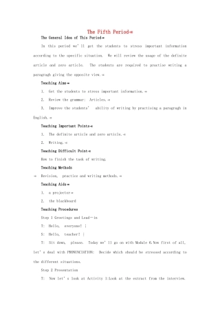 高中英语 Module 6 5th period教案 外研版必修1