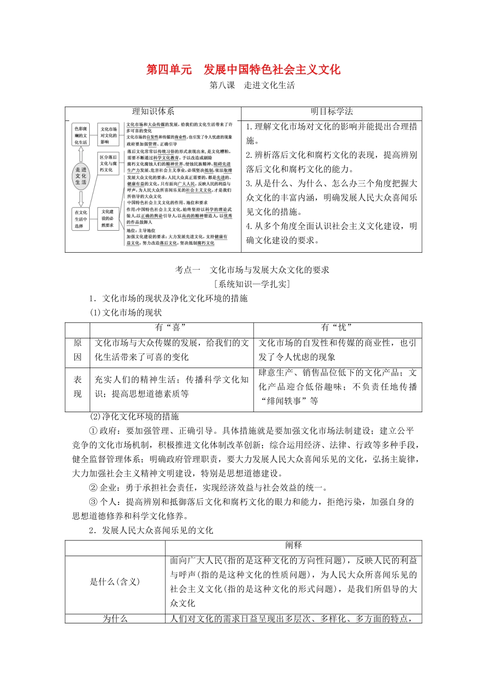（江苏专版）高考政治一轮复习 第四单元 发展中国特色社会主义文化教师用书 新人教版必修3-新人教版高三必修3政治教案_第1页