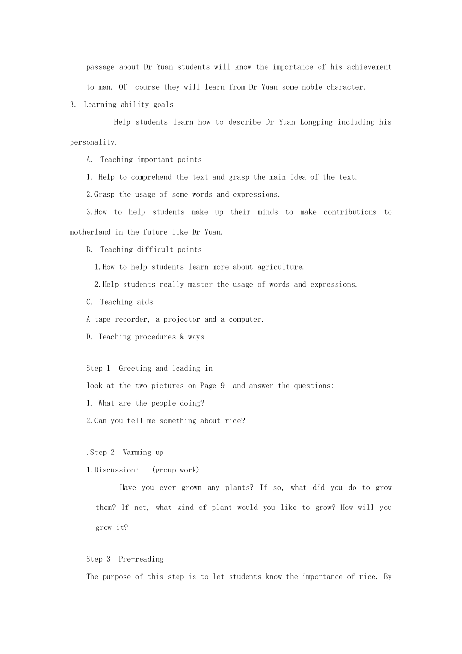 高中英语 Unit 2《Working the land》教案（1） 新人教版必修4_第2页