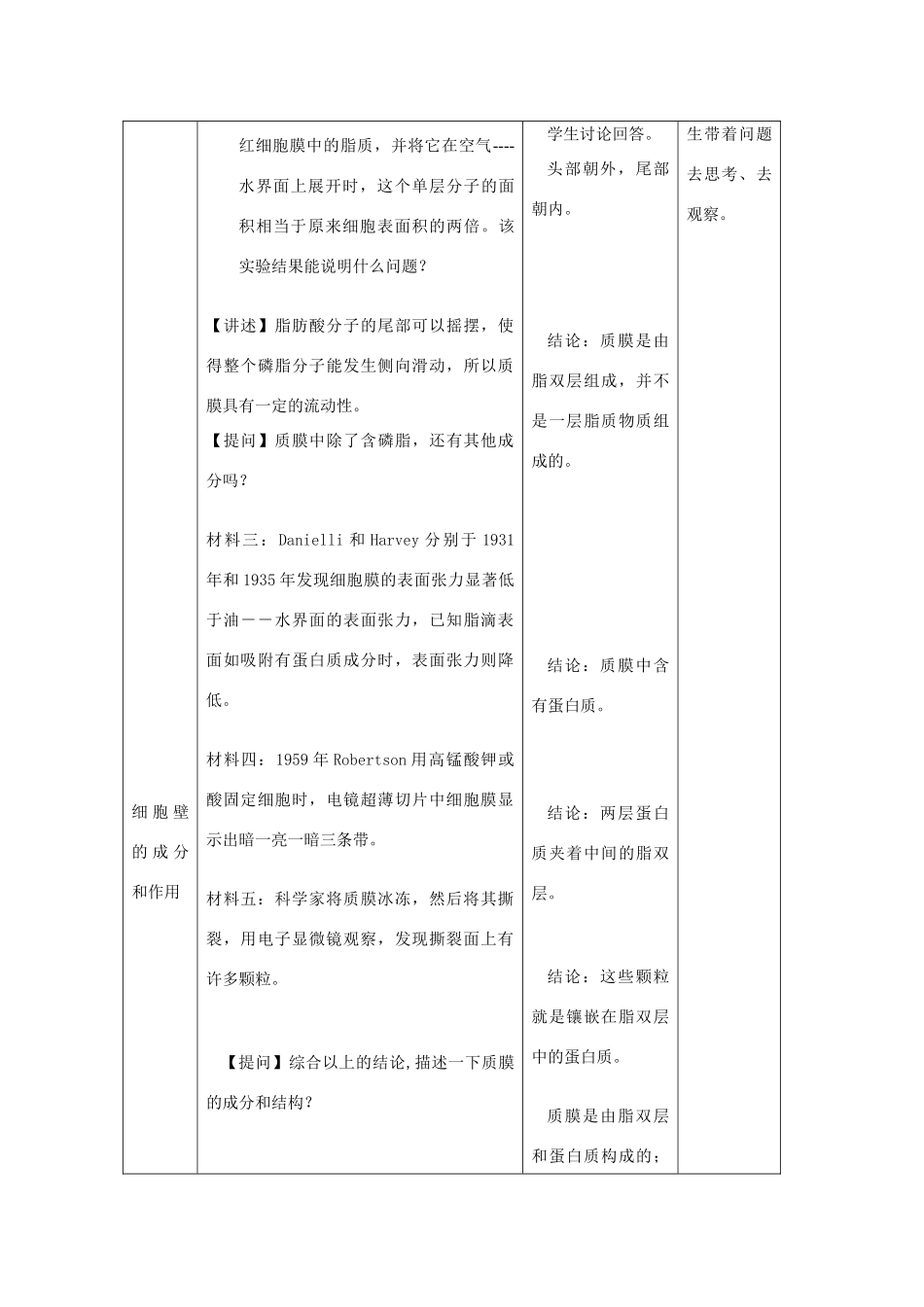 高中生物《细胞膜和细胞壁》教案4 浙教版必修1_第3页