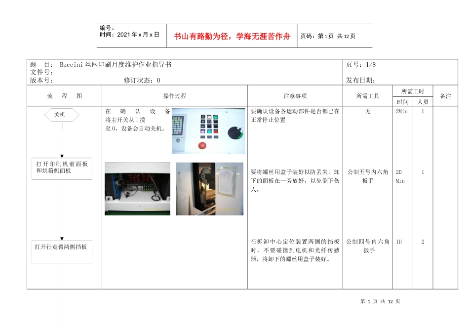 包装印刷Baccini丝网印刷月度维护作业指南_第1页